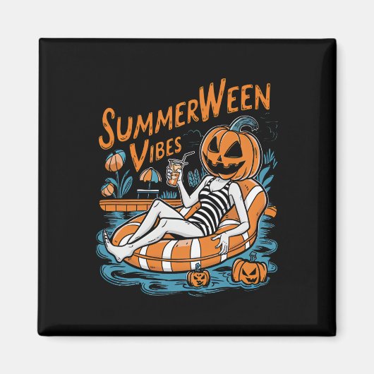 Summerween Vibes Spooky Summer Pumpkin Schattige Magneet (Voorkant)