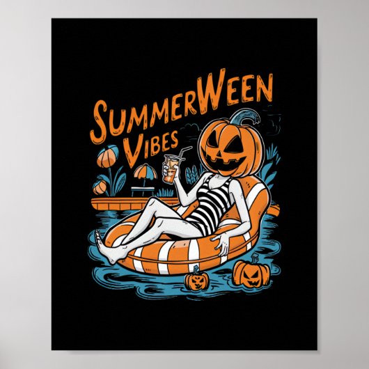 Summerween Vibes Spooky Summer Pumpkin Schattige Poster (Voorkant)