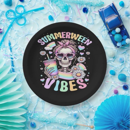 Summerween Vibes Sweet Skeleton Girl Summer Hallow Papieren Bordje (Feest)