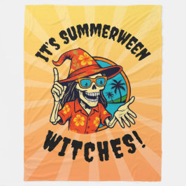 Summerween Witch Skeleton in Tropical Witch Hat  Fleece Deken