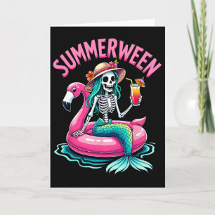Summerween Zeemeermin Skelet Strand Flamingo Hallo Kaart