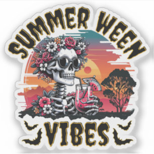 Summerween Zonsondergang Bloemenskelet Tropische S Sticker
