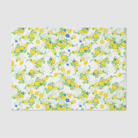 Summery Blue en Yellow Lemons Floral Pattern Tissuepapier (Voorkant)