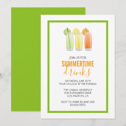 Summery Drink Party Invitation Kaart (Voorkant / Achterkant)
