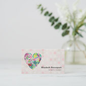 Summery Floral Heart in Roze en Groen Visitekaartje (Staand voorkant)