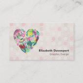 Summery Floral Heart in Roze en Groen Visitekaartje (Voorkant)