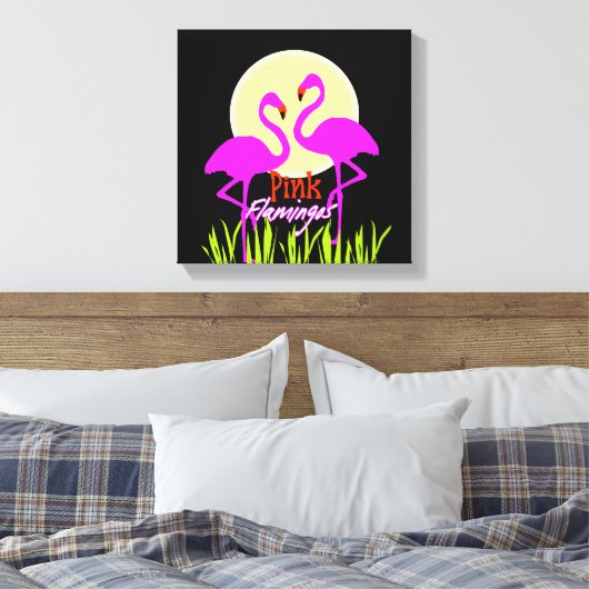 Summery Pink Flamingo Sunrise Canvas Afdruk (Insitu (Slaapkamer))