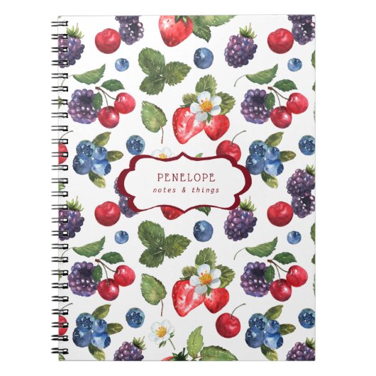 Summery Sweet Berry Pattern | Monogram Notitieboek (Voorkant)