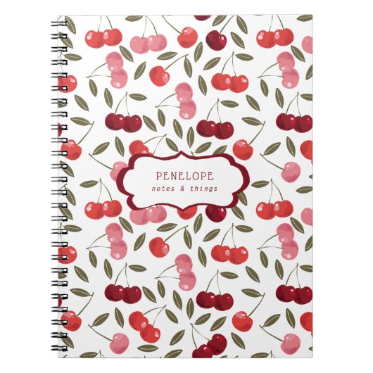 Summery Sweet Cherry Pattern | Monogram Notitieboek (Voorkant)