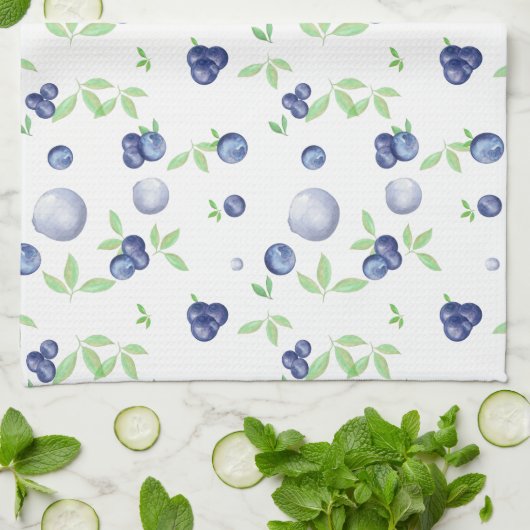 Summery Waterverf Blueberry Theedoek (Gevouwen)