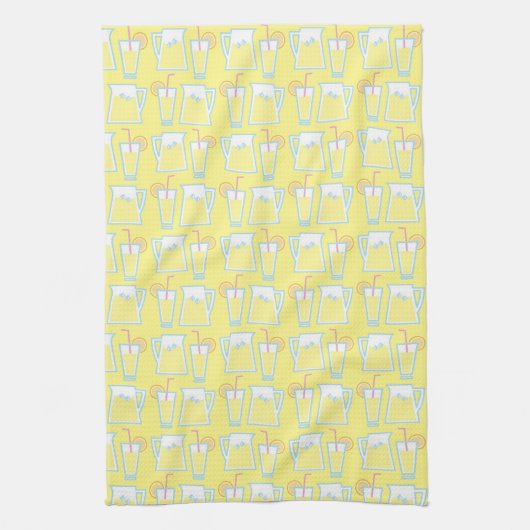 Summery Yellow Juice Pitcher & Glass Pattern Theedoek (Verticaal)