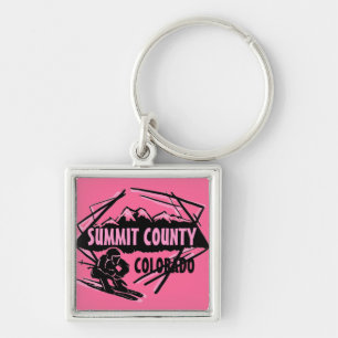 Summit County Colorado roze ski logo sleutelhanger