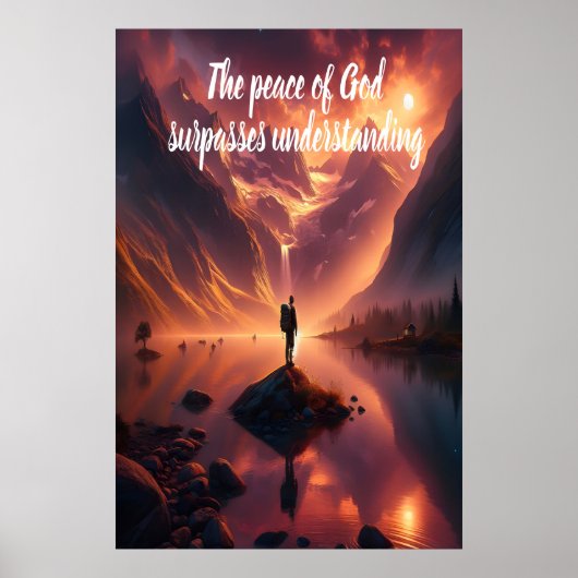 Summit Serenity: Man met uitzicht op het bergmeer Poster (Voorkant)
