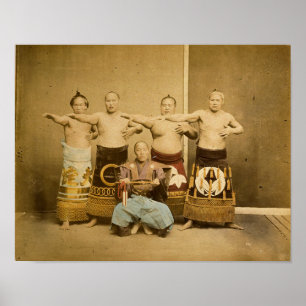 Sumo Wrestlers Japan Antiek foto 1877 Poster
