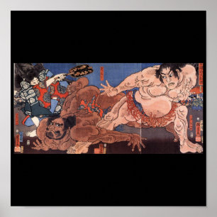 Sumo Wrestlers, Japans schilderen c. jaren '1800 Poster