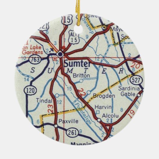 Sumter SC  Map Keramisch Ornament (Achterkant)