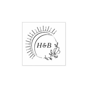 Sun and Flowers Monogram Rubberstempel