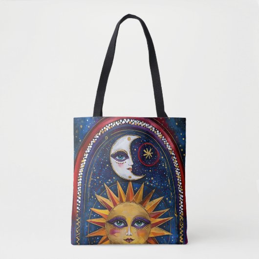 Sun and Moon Tote Bag with Vibrant Celestial Art (Voorkant)