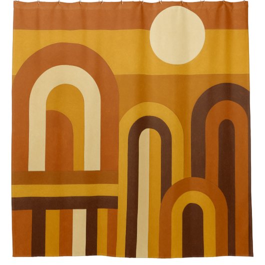 Sun & Arches Mid Century Modern Geometric Design Douchegordijn (Voorkant)