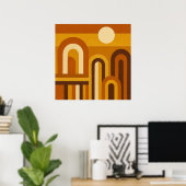 Sun & Arches Mid Century Modern Geometric Design Poster (Thuiskantoor)