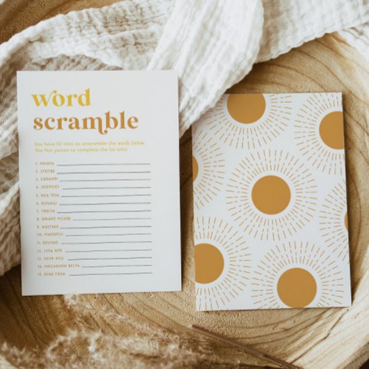 Sun Baby shower Word Scramble Game Kaart