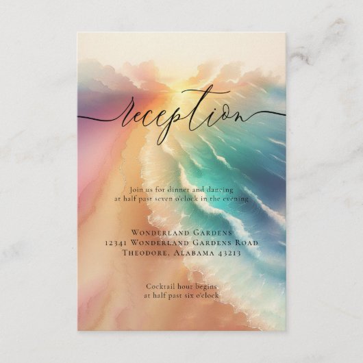 Sun Beach Ocean Roze Bruiloft Receptie Details Informatiekaartje (Voorkant)