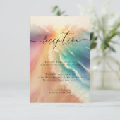 Sun Beach Ocean Roze Bruiloft Receptie Details Informatiekaartje (Staand voorkant)