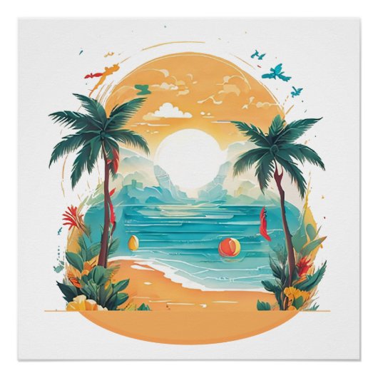 Sun Beach palmboom Perfect Poster (Voorkant)