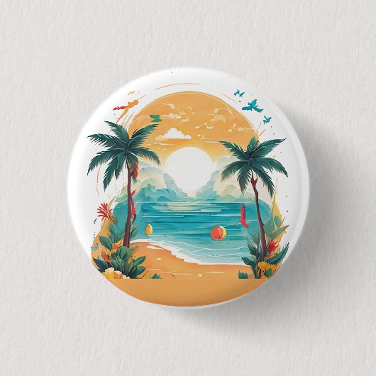 Sun Beach palmboom Ronde Button 3,2 Cm (Voorkant)