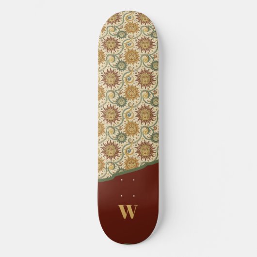 Sun Celestial  Bourgondië Groen Gouden Patroon Skateboard (Voorkant)