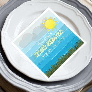 Sun Clouds en Grass op Blue Stripes Baby shower Servet