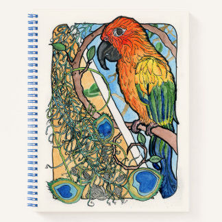 Sun Conure met veren en zonnebloempitten Notitieboek
