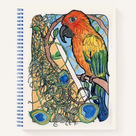 Sun Conure met veren en zonnebloempitten Notitieboek (Voorkant)