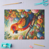 Sun Conure Parrot Kleurrijke Bloemen Decoupage Tissuepapier (Craft)