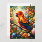 Sun Conure Parrot met kleurrijke bloemen Briefkaart (Voorkant / Achterkant)