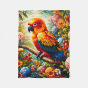 Sun Conure Parrot met kleurrijke bloemen Fleece Deken