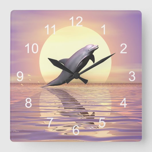 Sun Dolphin Vierkante Klok (Voorkant)