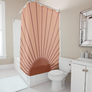Sun Earth Tones Sunrise Brown Rust Retro Sunshine Douchegordijn
