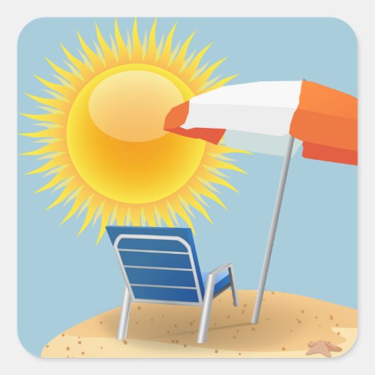 Sun en Beach Umbrella Vierkante Sticker (Voorkant)
