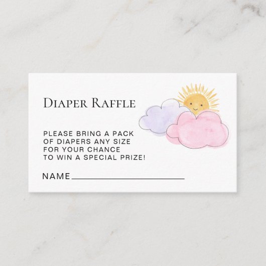 Sun en Clouds Diaper Raffle Baby Girl's Shower Informatiekaartje (Voorkant)