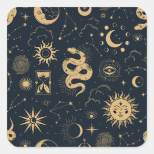 Sun en Moon-Astronomy Witch Vierkante Sticker