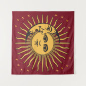 Sun en Moon Face Bohemian gold & red Wandkleed (Voorkant (horizontaal))