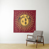 Sun en Moon Face Bohemian gold & red Wandkleed (In Situ (horizontaal))