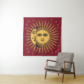 Sun en Moon Face Bohemian gold & red Wandkleed (In situ)