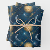 Sun en Moon Pattern op Blue Inpakpapier Vel (In situ)