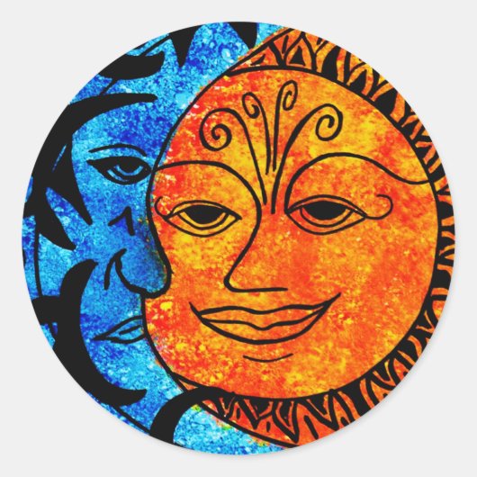 Sun en Moon Ronde Sticker (Voorkant)