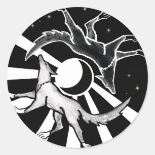 Sun en Moon Wolves Ronde Sticker