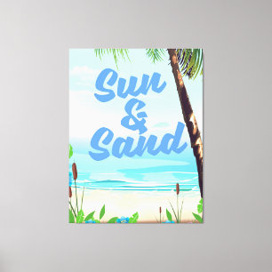 Sun en Sand inspirerend quote cartoon poster la Canvas Afdruk