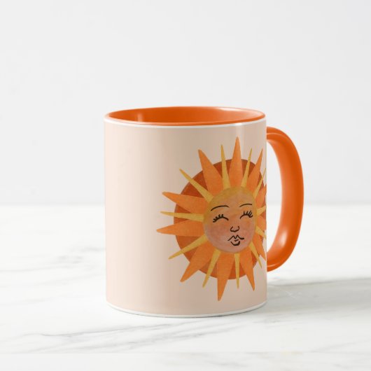 Sun Face Oranje Waterverf Illustratie Mok (Voorkant rechts)