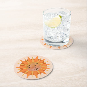 Sun Face Oranje Waterverf Illustratie Ronde Kartonnen Onderzetter